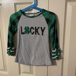 Toddler Girls “Lucky" Clover Plaid Ruffle Sleeve Shirt - SIZE 4T - BOUTIQUE - 
S